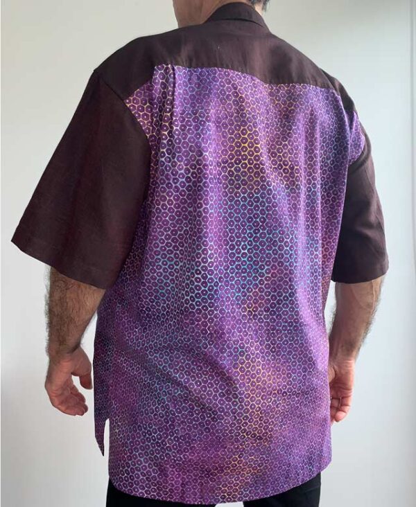 Brown Cotton Shirt Purple Print Design - Back Shirt