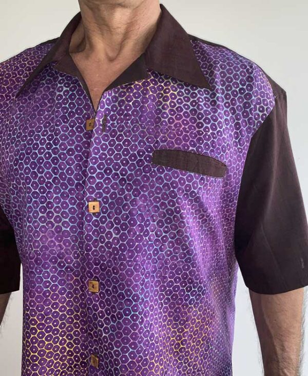 Brown Cotton Shirt Purple Print Design - Front Shirt