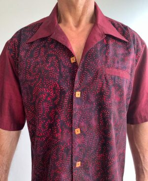 Burgundy Cotton Shirt Dotty Design - Front Shirt