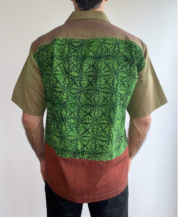 Green Cotton Shirt Geometric Flower Design - Back Shirt