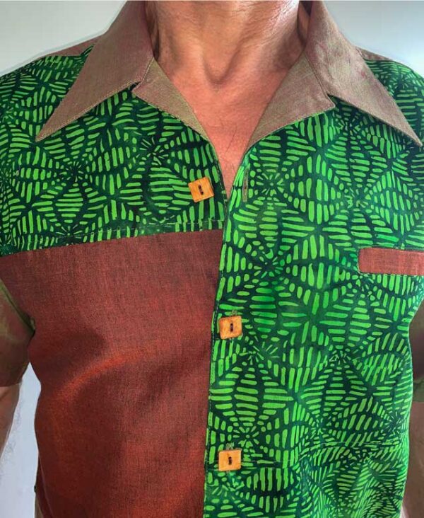 Green Cotton Shirt Geometric Flower Design - Front Shirt