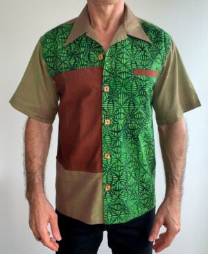 Green Cotton Shirt Geometric Flower Design - Teaser Shirt