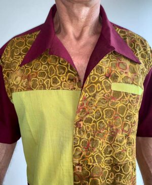 Ochre Cotton Shirt Stone Design - Front Shirt