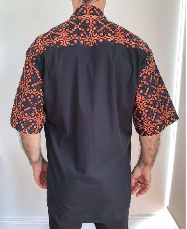 Orange Cotton Shirt Geometric Print Design - Back Shirt