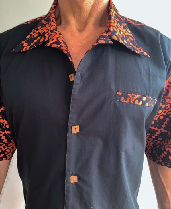 Orange Cotton Shirt Geometric Print Design - Front Shirt