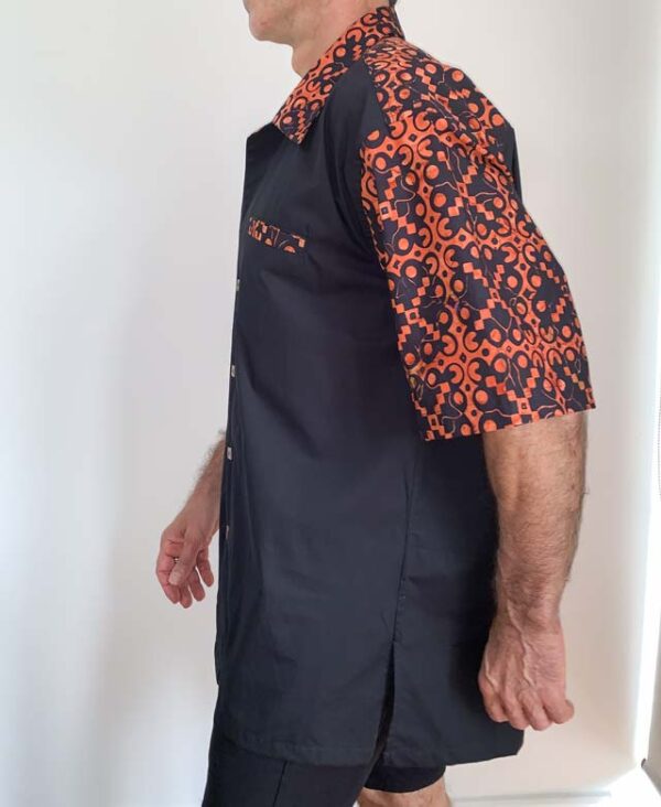 Orange Cotton Shirt Geometric Print Design - Side Shirt