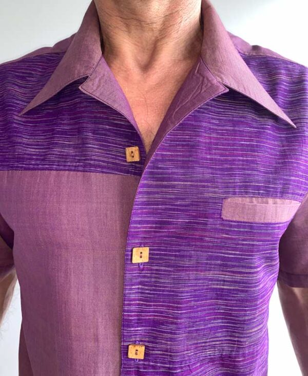 Purple Cotton Shirt Multicolour Weaves Fabric - Front Shirt